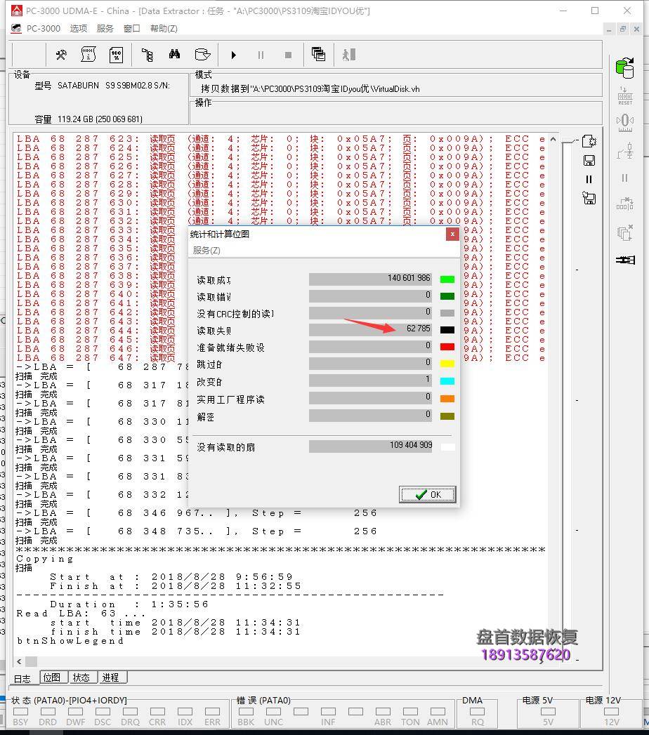 影驰铠甲战将128g固态硬盘掉盘型号识别成PS3109S9容量为20M数据恢复成功