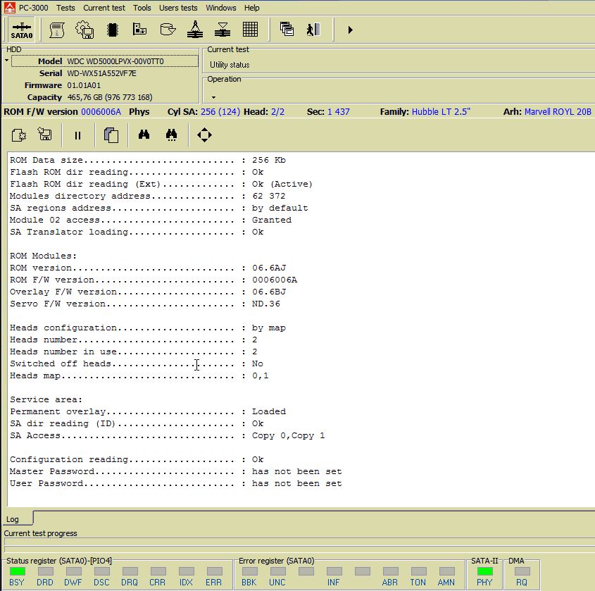 PC3000 for HDD 西部数据硬盘服务区31模块 (translator) 损坏的数据恢复