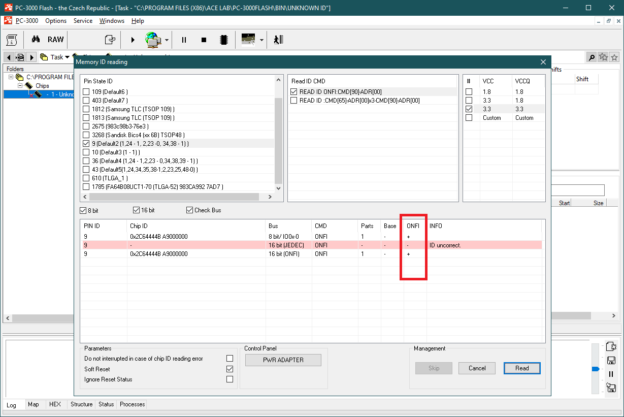 PC3000 Flash 8.2.x版本升级后将不支持的芯片 ID 添加到软件中