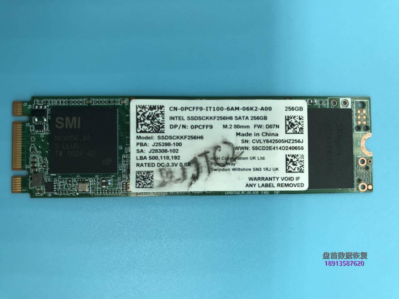 英特尔INTEL SSDSCKKF256H6 NGFF接口SM2258G主控SSD固态硬盘二次数据恢复成功