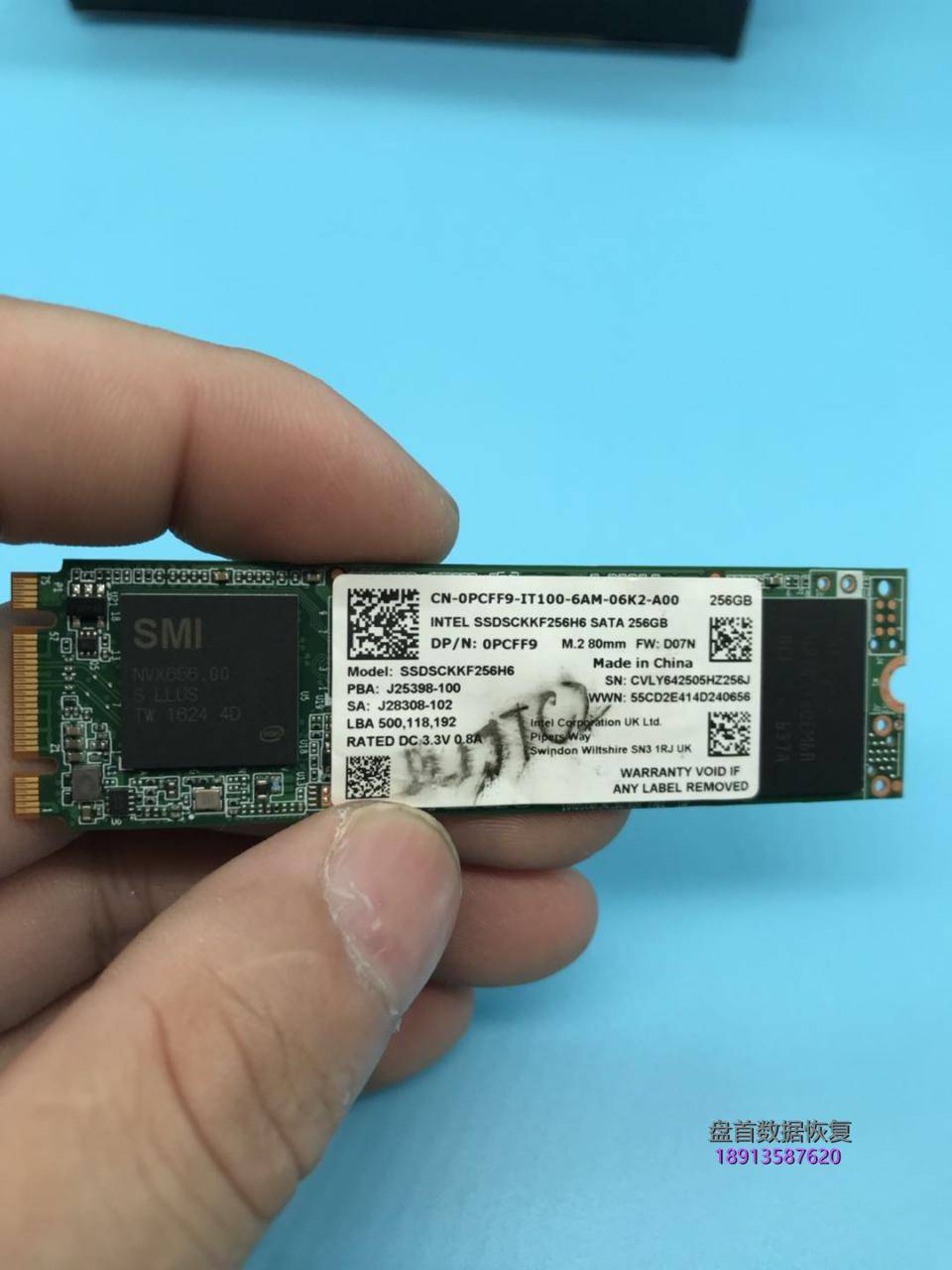 英特尔INTEL SSDSCKKF256H6 NGFF接口SM2258G主控SSD固态硬盘二次数据恢复成功