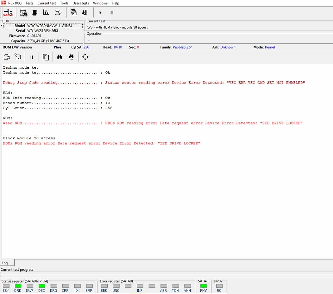 PC3000 for HDD如何处理西数2.5″硬盘的”VSC ERR INV FUNC CODE REQ”错误