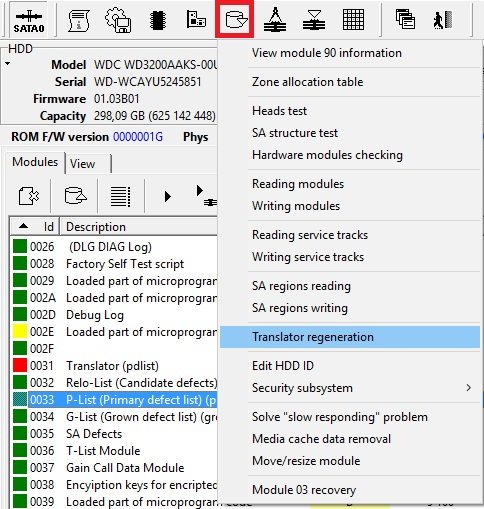 使用PC3000在WD Marvell硬盘上的P-List和翻译器再生