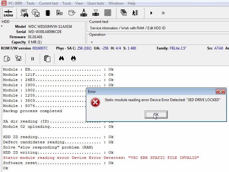 PC-3000 for HDD西部数据硬盘Western Digital 如何解决RAM中的SED问题