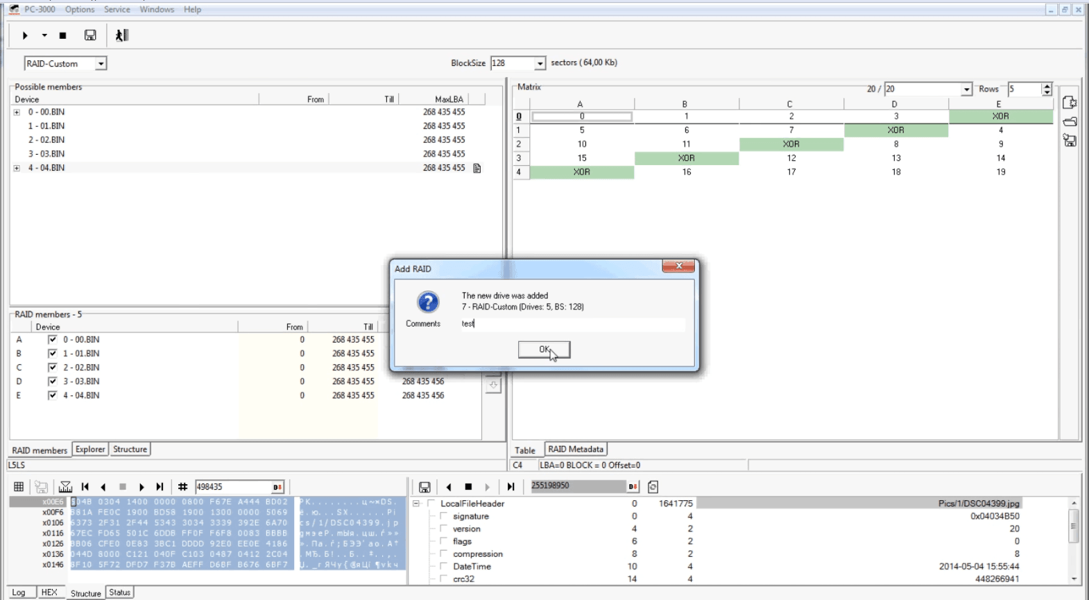 如何在PC-3000 Data Extractor RAID Edition中找到基于用户文件的RAID配置