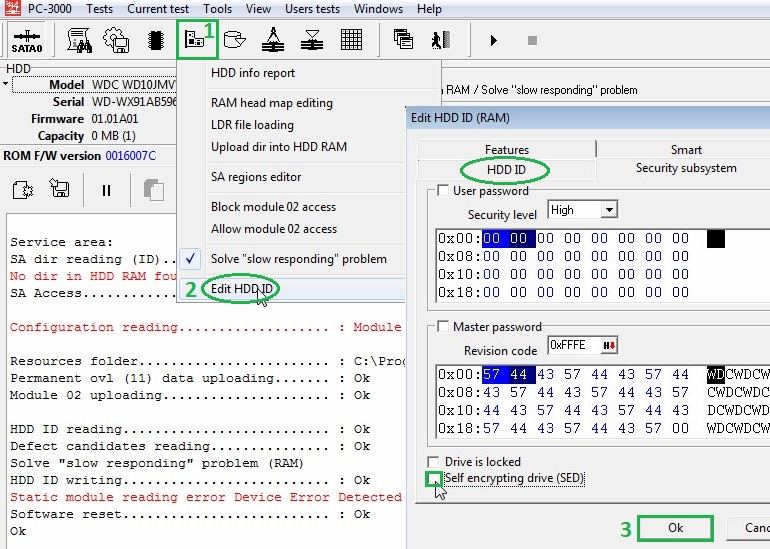 PC-3000 for HDD西部数据硬盘Western Digital 如何解决RAM中的SED问题